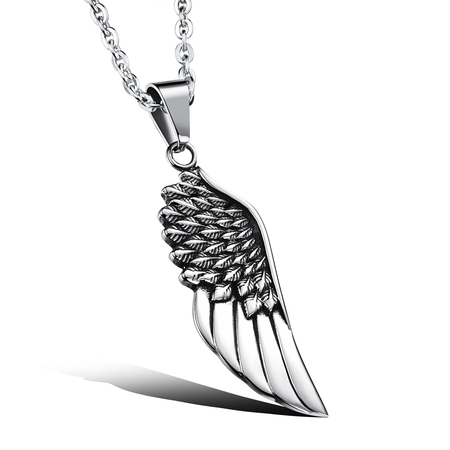

Hip Men Rock Fashion Angel Wing Pendant Men Titanium Steel Wing Necklace