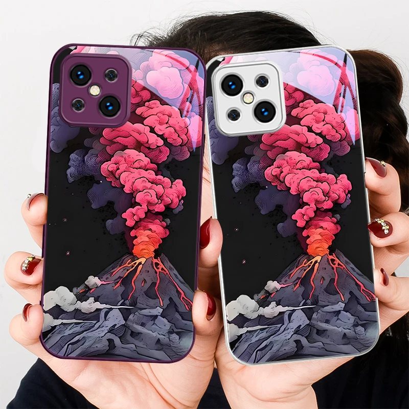 Simple Pink Volcanic Grey For Find X5 X3 Lite Reno 6 4Z 5G OPPO A72 79 73 58 A54S OnePlus Nord N200 Tempered glass phone case