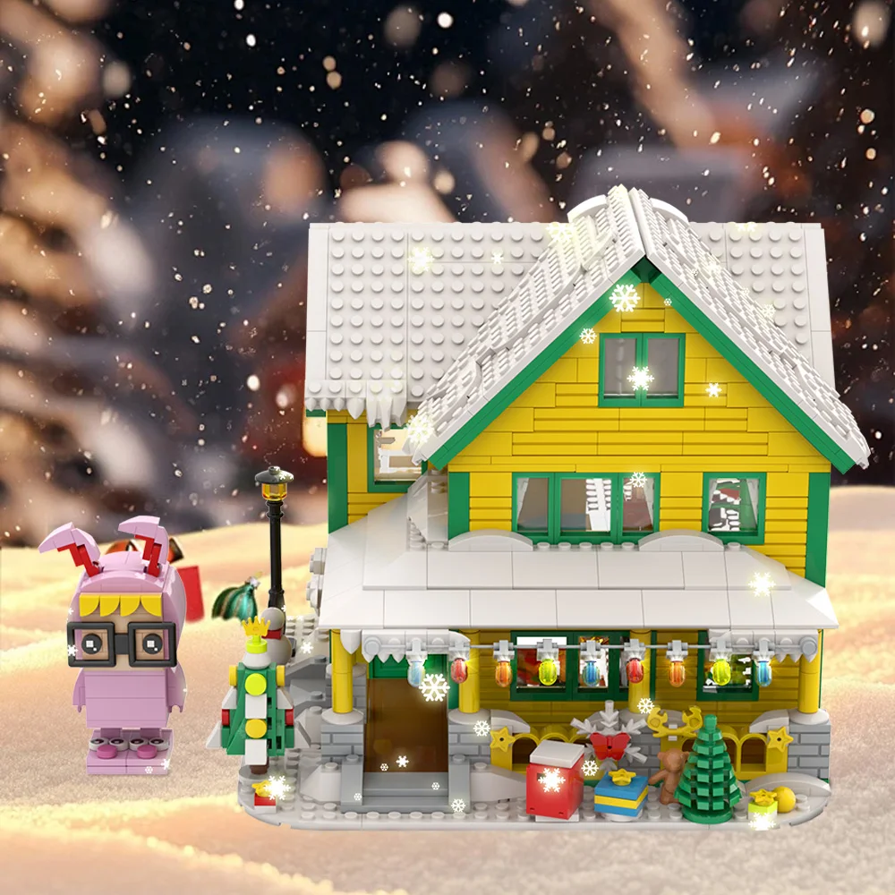 Фото MOC Рождественская история, дом, строительные блоки, сделай сам, креативный зимний снежный дом, роскошная квартира, кирпичные игрушки, рождественские подарки №3