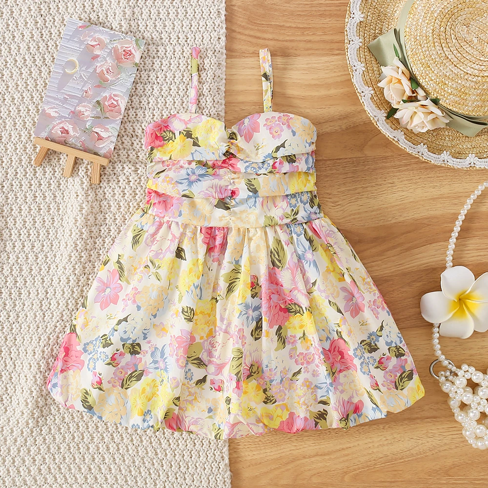 Летнее Платье Принцессы С Цветочным Принтом Для Девочек Пляжный Отдых Без