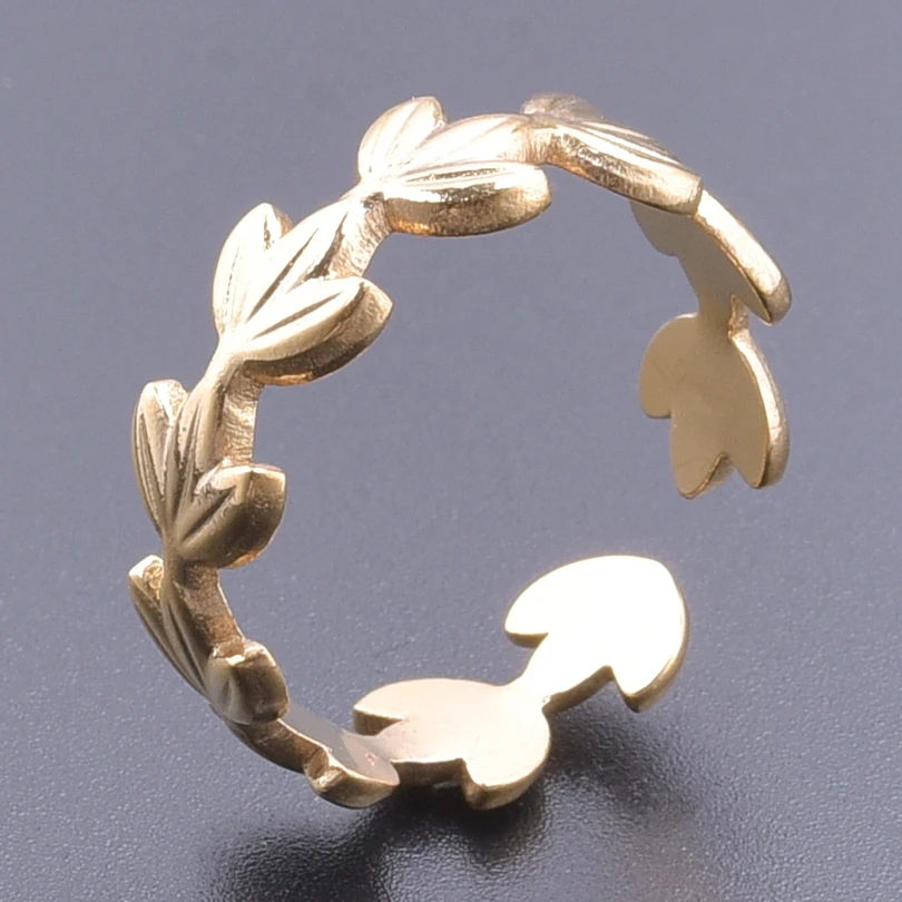 

Ins Leaf Plant Stainless Steel Rings Titanium Gold Color Finger Ring Men And Women Cold Wind Open Adjustable Anillos Mujer Party