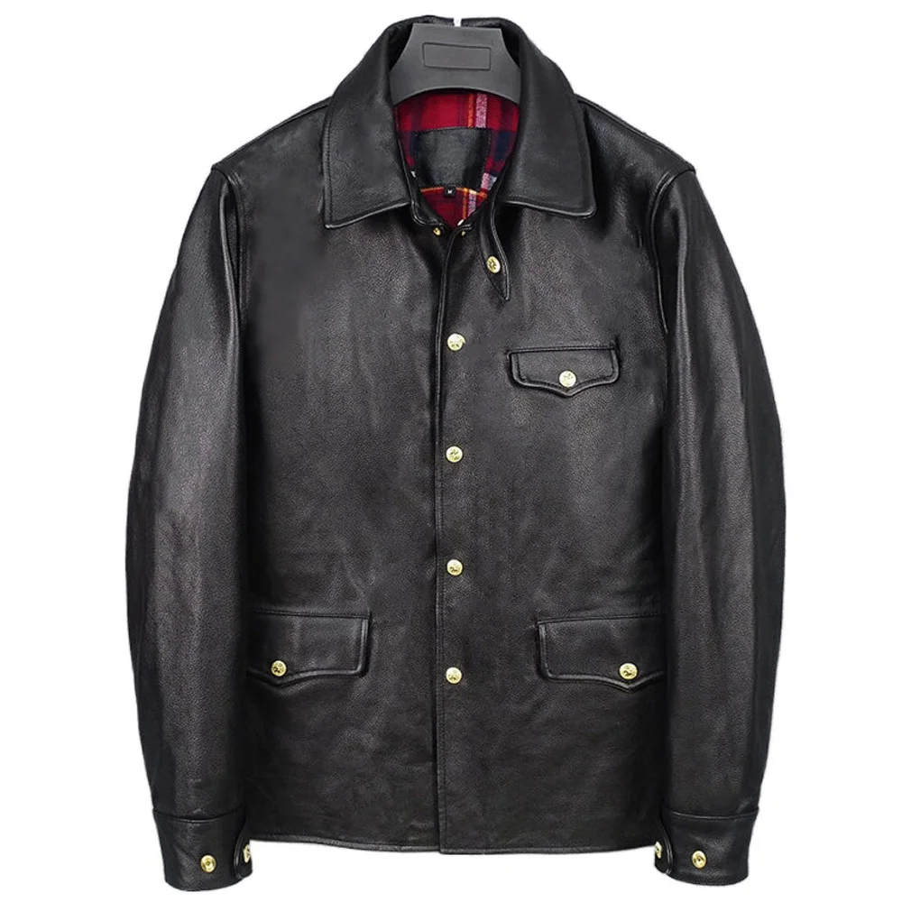 

Genuine England Leather Vintage Mens Coat Automotive Plaid Pattern Cowhide Bomber Jacket Man Motorcycle Jackets Winter Overcoat
