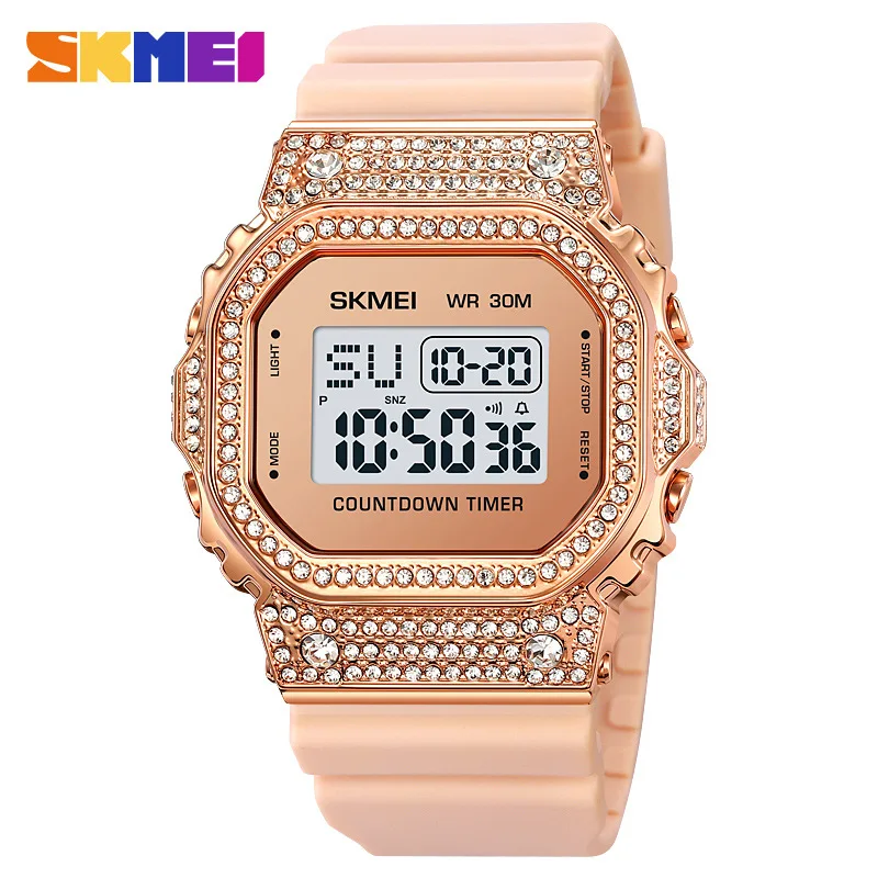 Skmei 2023 New Luxury Diamond-Embedded Women's Electronic Watch Female Student Electronic Watch Waterproof Digital Watch images - 6