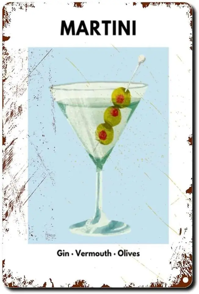 Tn Sgn Mrtn Cocktl Prnt Metl Vntge Декор Br Wll rt 8x12nch