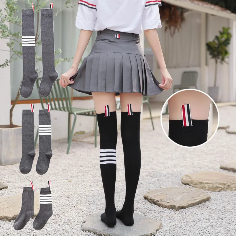 

Calf Socks Women's Hold-Ups Autumn Winter Cotton Four-Bar TB Knee Socks Thigh High Socks Long Socks Stockings Female Middle Tube