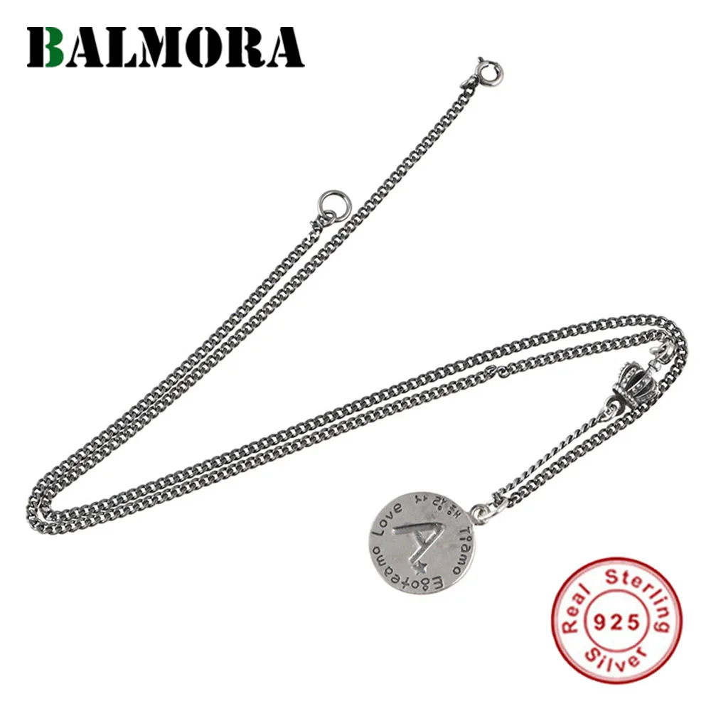 

Серебряные ожерелья и кулон BALMORA S925 с английской надписью и короной для женщин и девушек, модная цепь до ключиц, кубинская цепь, ювелирные из...