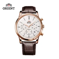 orient quartz watch for men japanese business wrist watch multifunction subdials stainless steel leather strap 3 crown