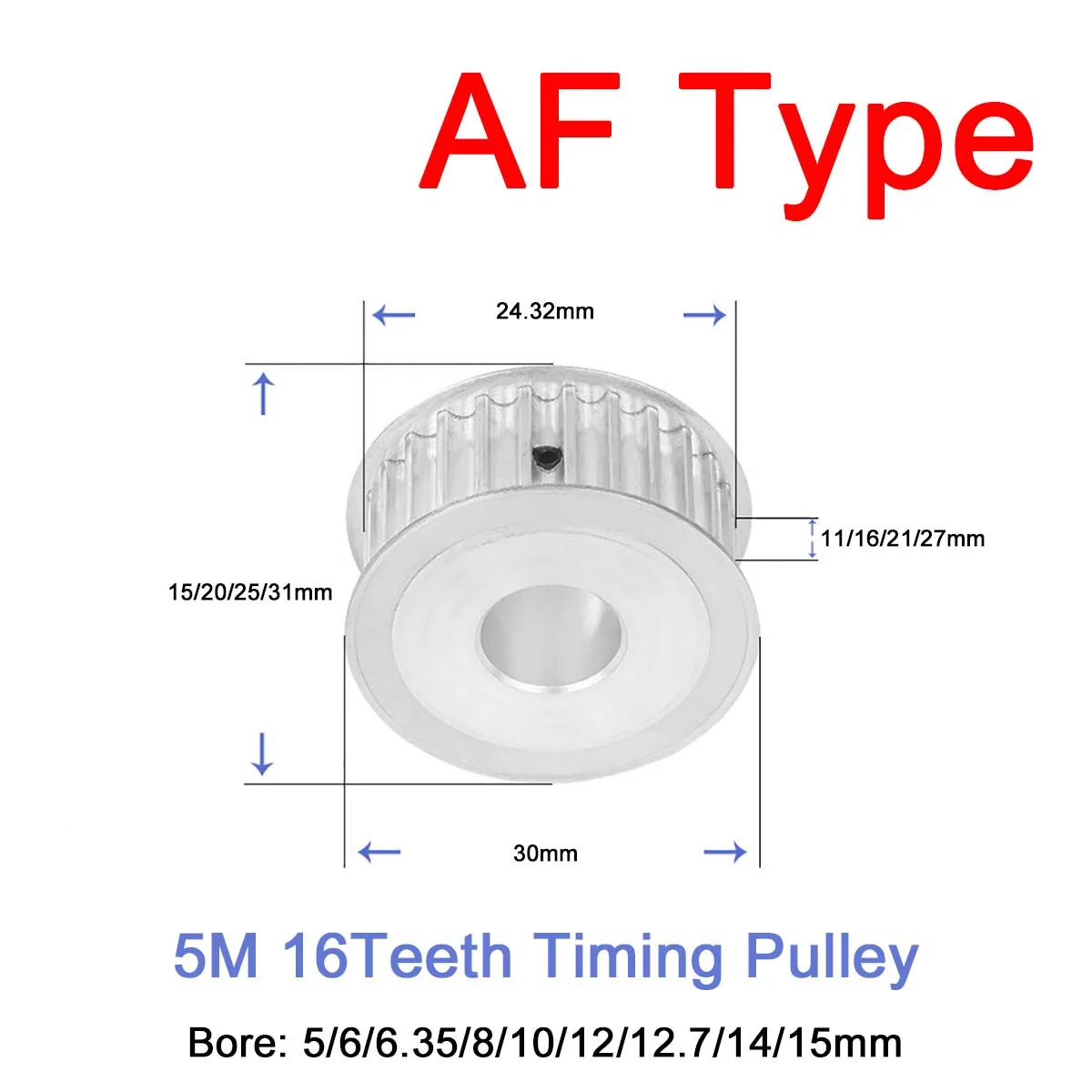 

1Pc 16 Teeth 5M AF Type Synchronous Wheel Idler Pulley Bore 5/6/6.35/8/10/12/12.7/14/15mm Timing Pulley Width 11/16/21/27mm