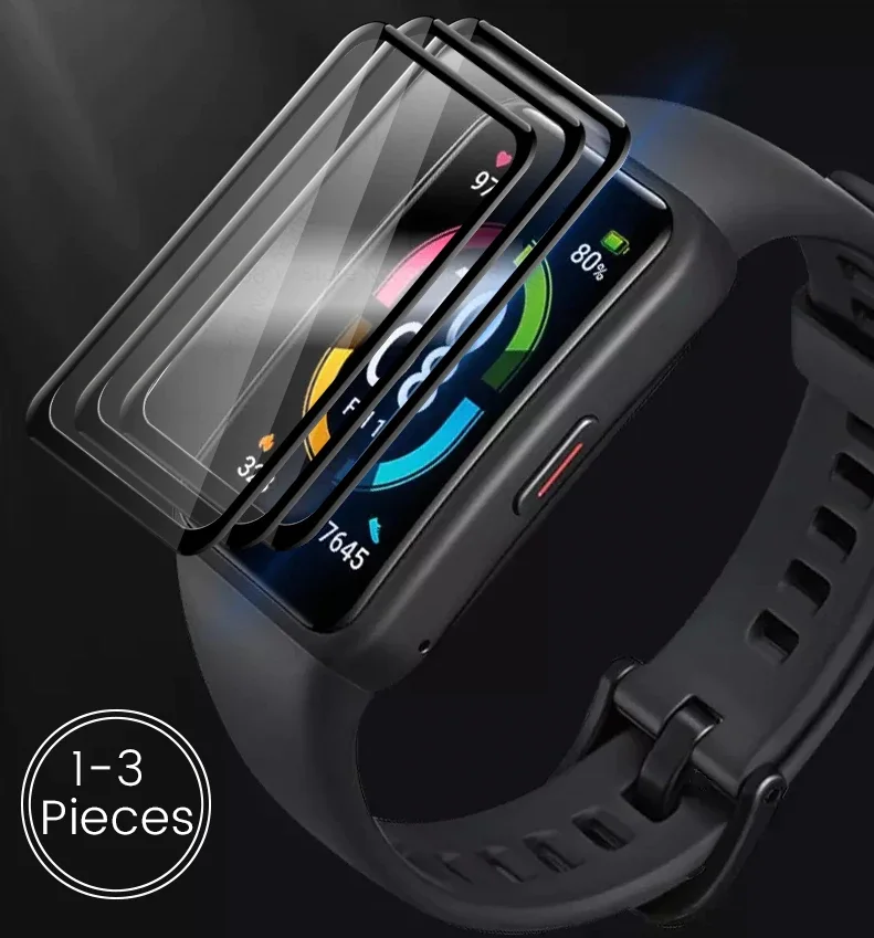 

3Pcs 9D curved protective glass for huawei honor band 6 glass screen protectors film on honer band 6 smart bracelet accessories