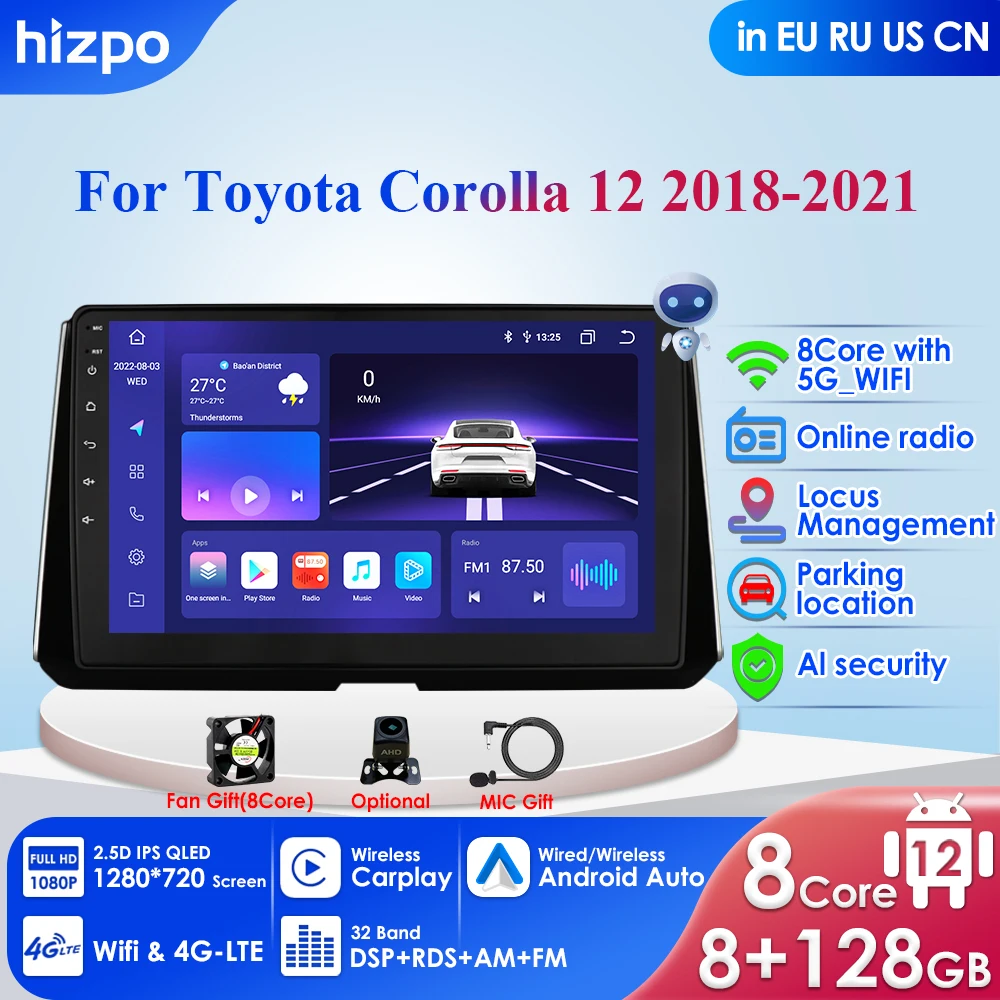 

Carplay 4G-LTE 2Din Android 12 автомобильный радиоприемник, мультимедийный плеер для Toyota Corolla 10 E140 E150 2018 2019 2020 2021 GPS-навигация BT