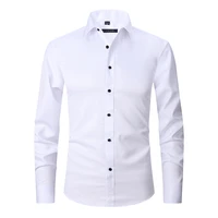 men long sleeve shirts solid elasticity slim fit male social casual business social formal white black white dress shirts