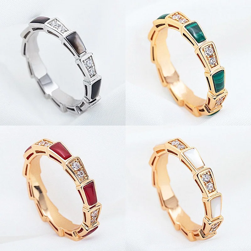 

Premium Luxury Rose Gold Natural Stone Narrow Version Snake Bone Ring Women's Personality Party Gift Premium Brand Jewelry