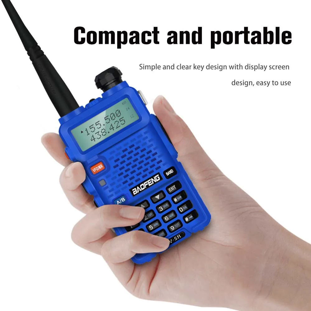 2pcs Baofeng Walkie Talkie Uv-5r Blue Dualband Two Way Radio VHF/UHF 136-174MHz & 400-520MHz Portable Transceiver with Earpiece