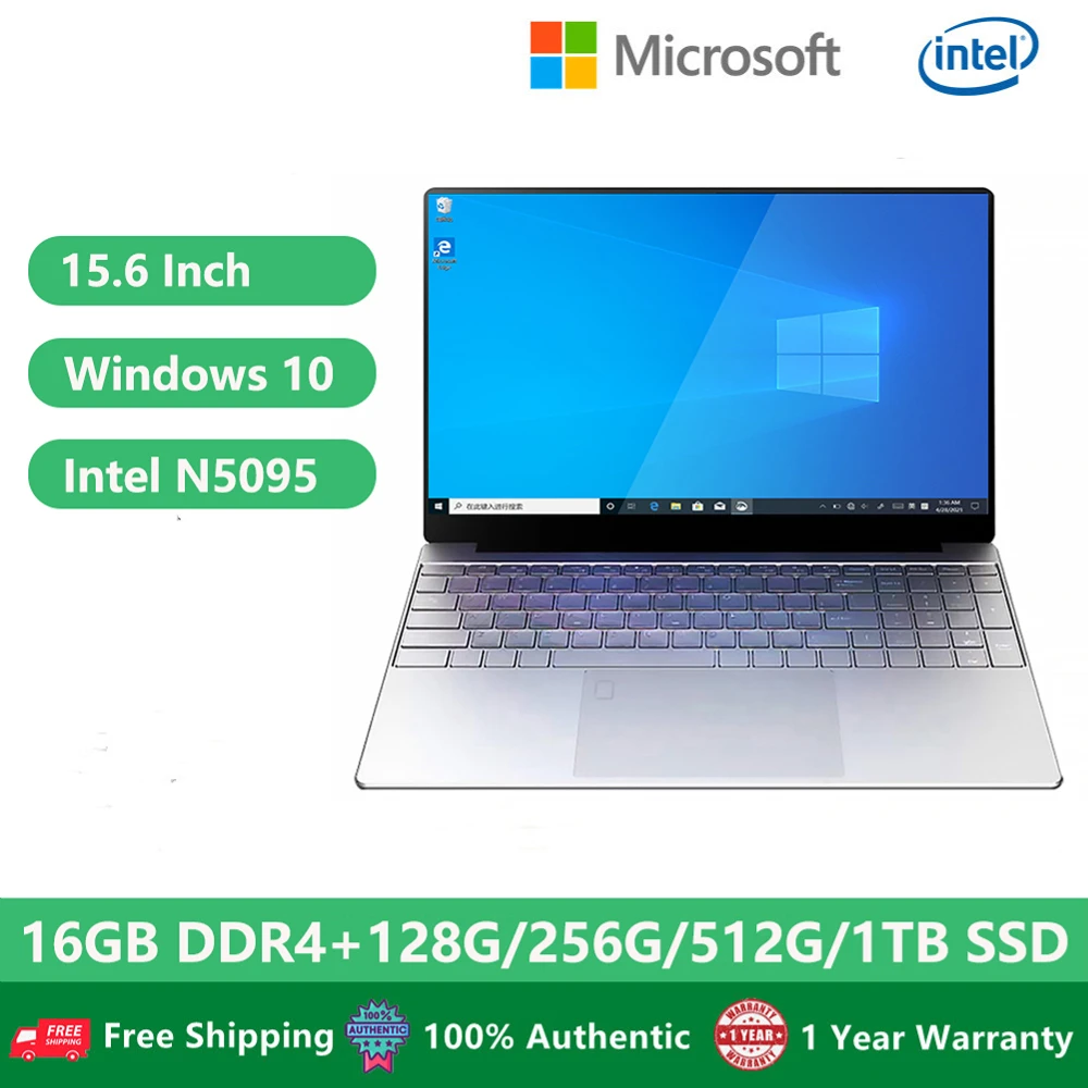 Office Laptop Notebook 15.6Inch 1920x1080 11th Gen Intel N5095 16GB DDR4 Windows10 Gaming Computer Touchpad Fingerprint Backlit