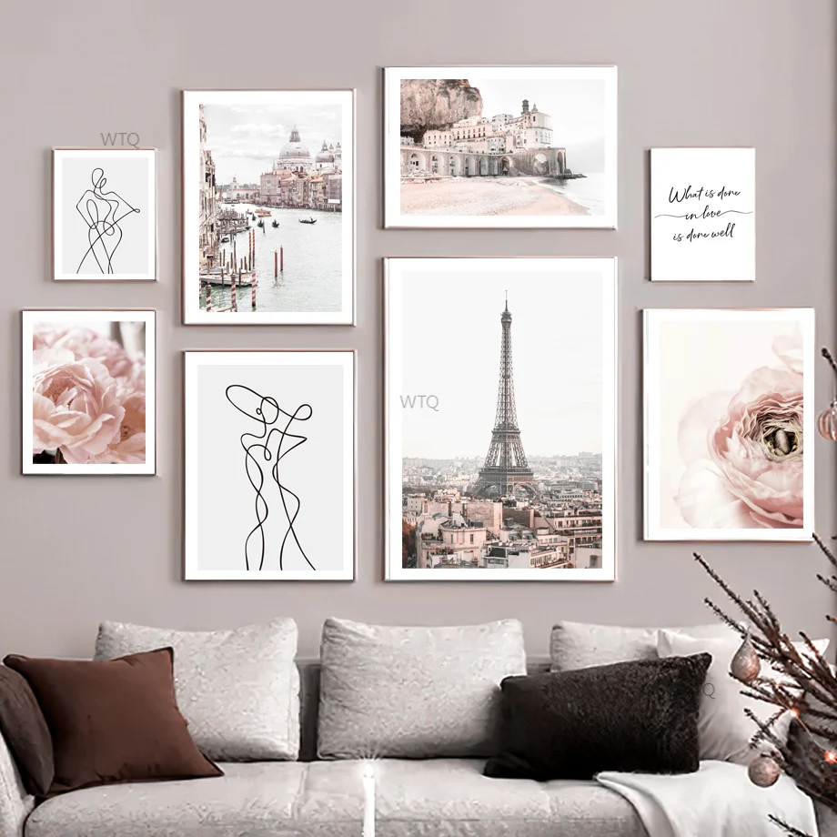 

Wall Art Canvas Painting Paris Tower Rose Flower Positano Venice Nordic Posters And Prints Wall Pictures For Living Room Decor