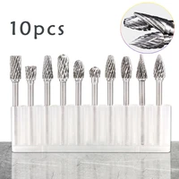 10pcs 18 inch shank tungsten carbide rotary burrs drill bits for metal burr double diamond milling cutter mini cone drill set