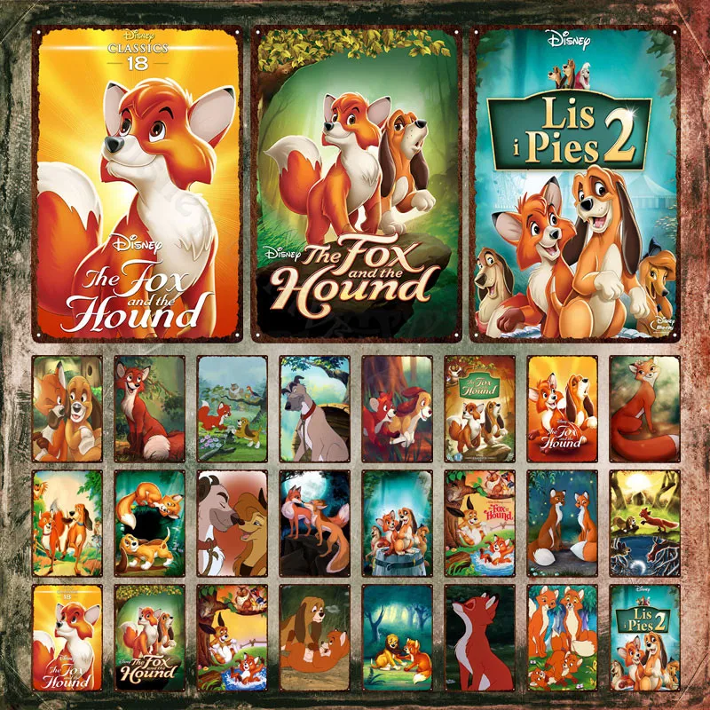 

Металлические знаки Disney, лиса и гондук, американская анимационная пленка, декоративная жестяная пластина, Мультяшные настенные художестве...