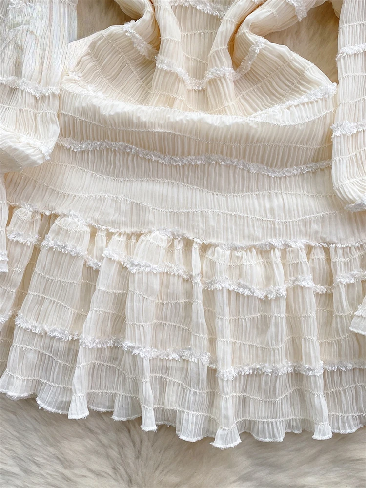 Женское шифоновое короткое платье с V-образным вырезом длинным рукавом