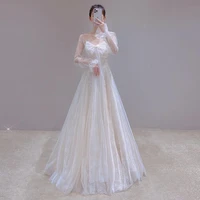white french wedding dresses for women 2022 bride lace long sleeved elegant bow v neck long engagement gonws