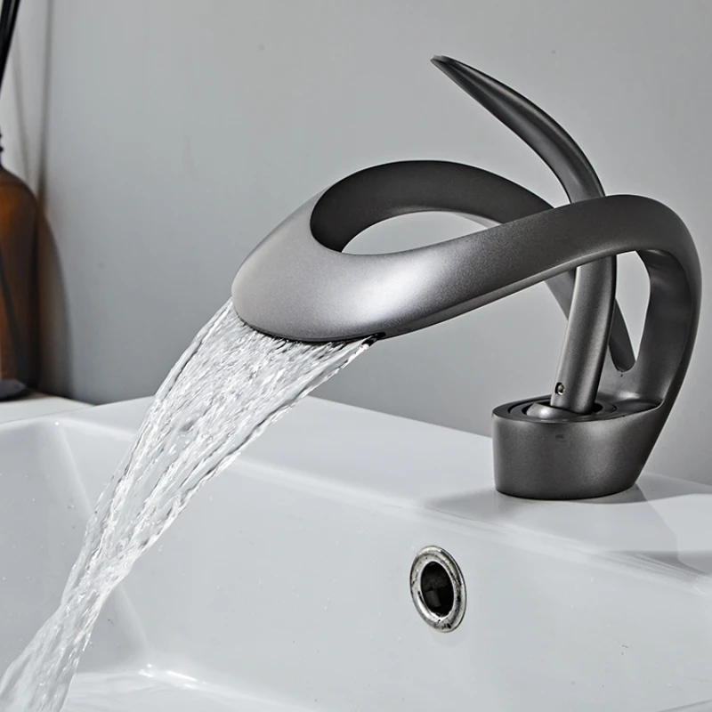 

Creative Personality Waterfall Sink Faucet Hot and Cold Bathroom Bathroom Cabinet Washbasin Faucet Copper