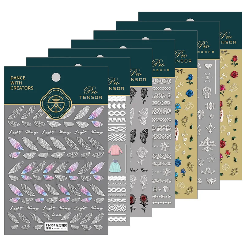 

One Pcs Nails Stickers Japanese Trends Flowers Butterflies Hearts Thin Nail Art Decals 5D Paste Sticker Decal Press On Nails Tip