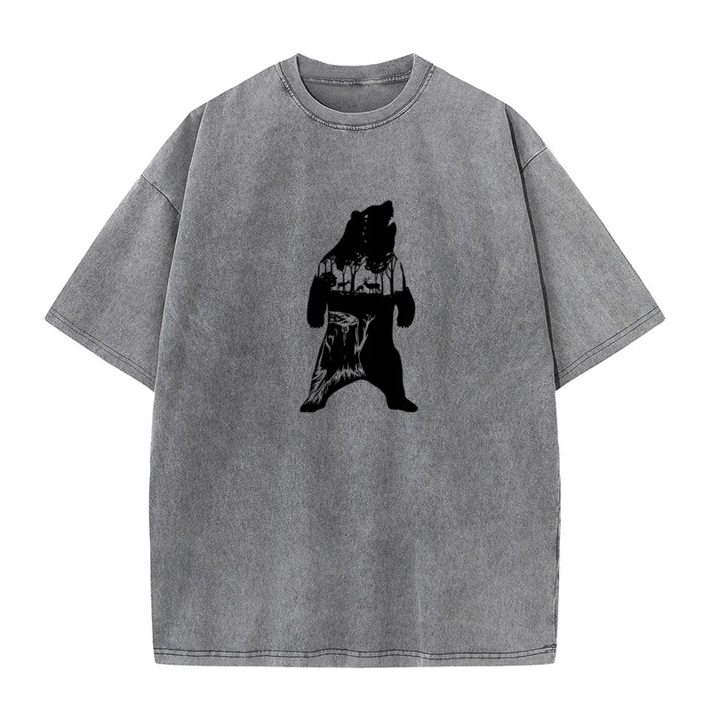 Forest Brown Bear Is Crying Classic Labor Day Cotton O-Neck Youth Tees Washed T Shirts Family Short Sleeve Retro