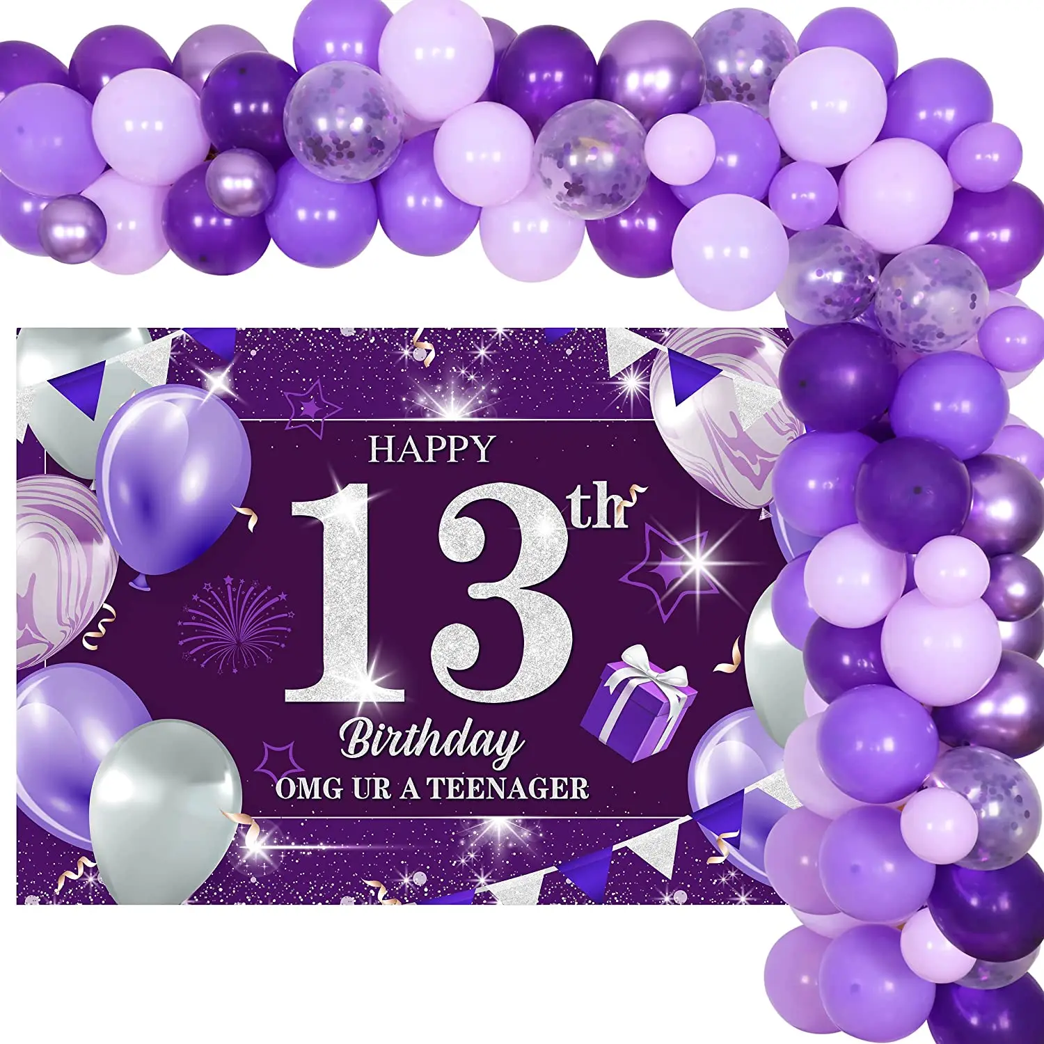 

Purple Balloon Garland Arch Kit Girl 13th 10th 11th 18th 16th 21th Birthday Party Decorations Backdrop Double Digits for Girls