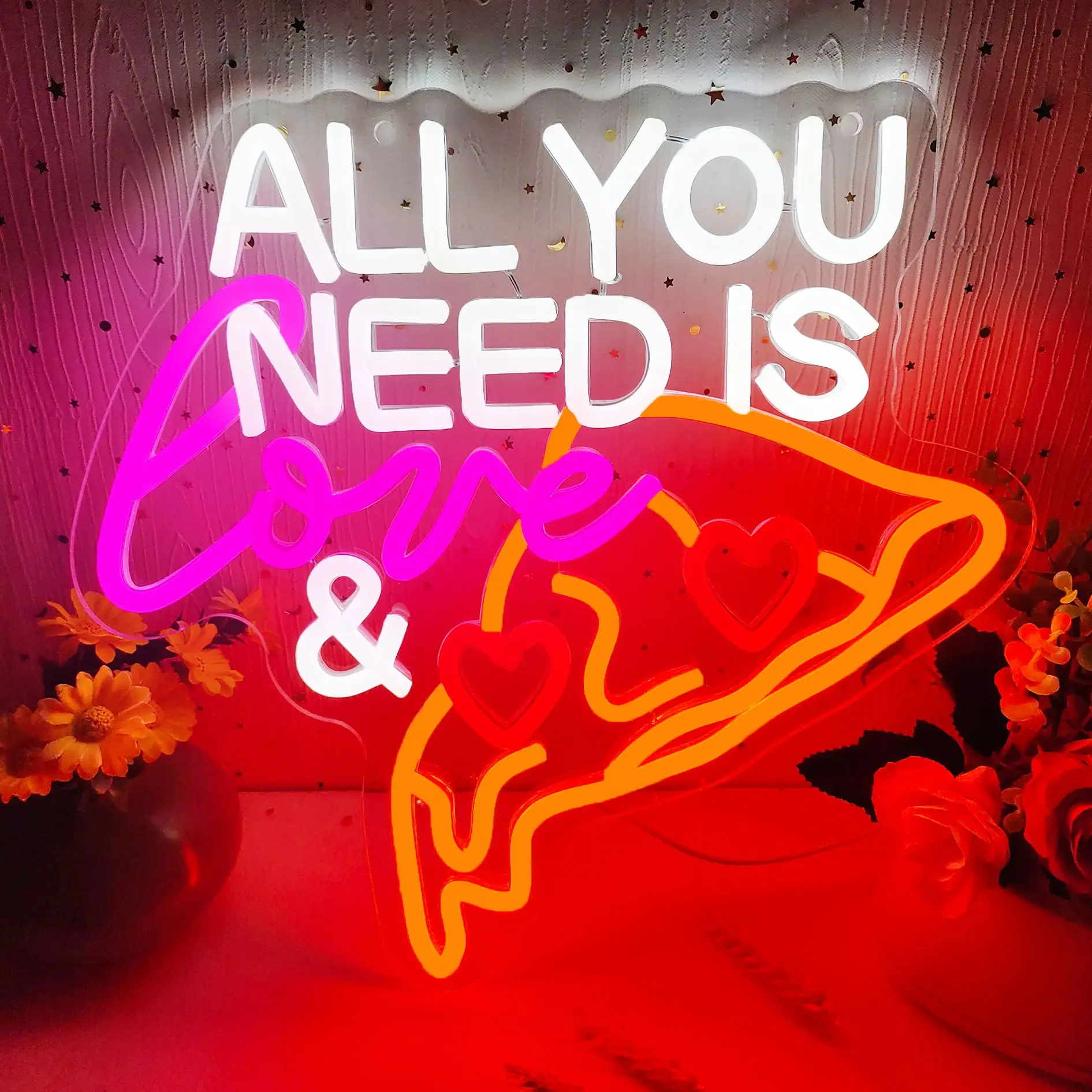 Все что вам нужно это любовь и пицца неоновая вывеска светодиодные огни ресторан