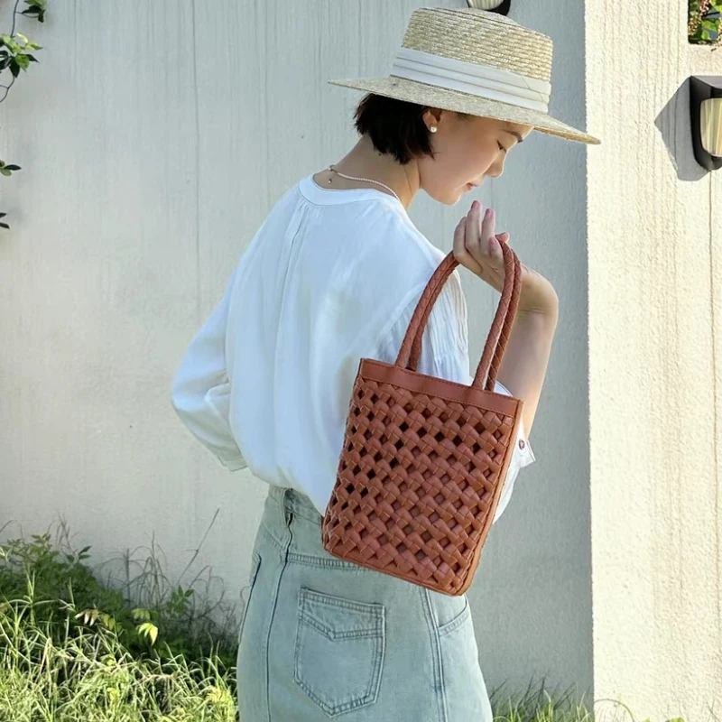 Женская плетеная Сумка-мешок из ПУ кожи с вырезами