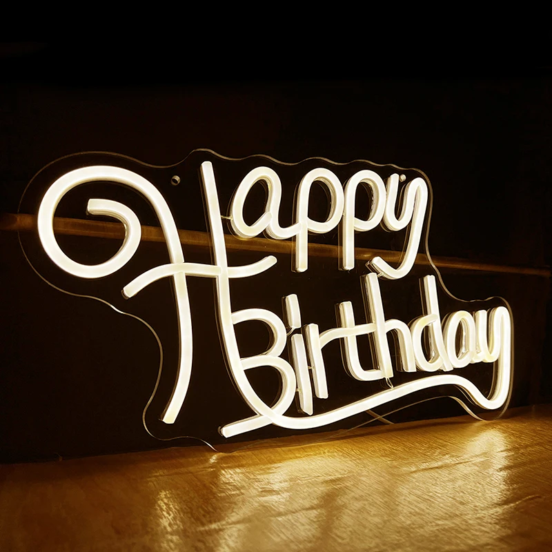 Happy Birthday Neon LED Signs Gift Acrylic Sign Light up Wall Backdrop for All Birthday Party 17''x 10'' Word Reusable Neon