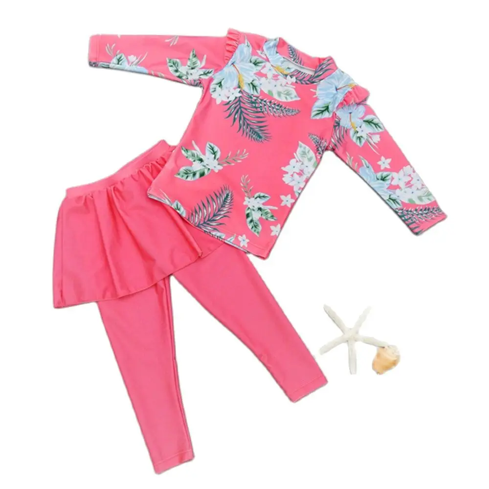 

Girl Two Pieces Suit 3-11 Year Children Long Sleeve Skirt Swimsuit 2022 Kid Cute Flower Print Swimwear Baby Bathing Suit