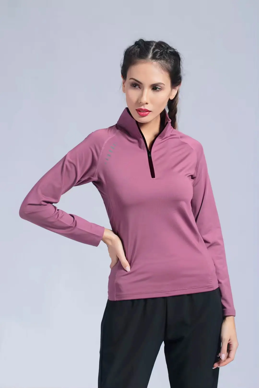 Half zipper fitness clothes women's sports running training yoga clothes long-sleeved stand-up collar jacket elastic slim