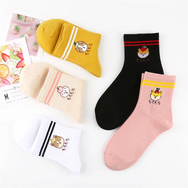 Autumn And Winter Medium Tube Casual Women's Socks, All Cotton, Cute, College Style, Sweat Absorption, Deodorization Anti-skid