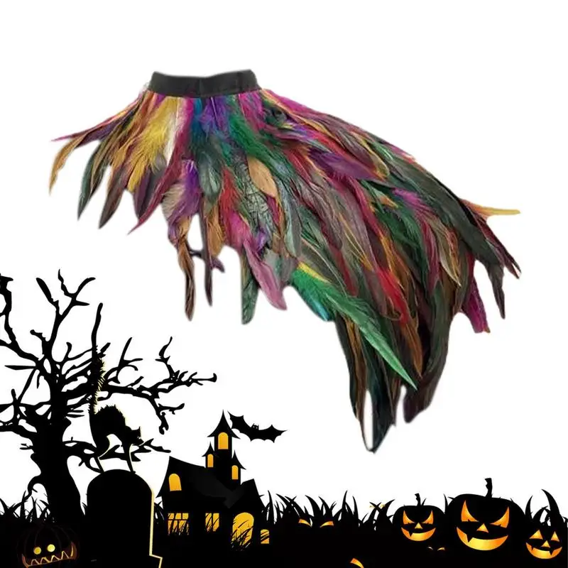 

Halloween Feather Cape Gothic Shawl Shrug Shoulder Wrap Scarf With Choker Collar Feather Shawl Gothic Wrap Shoulder Wings Cospla