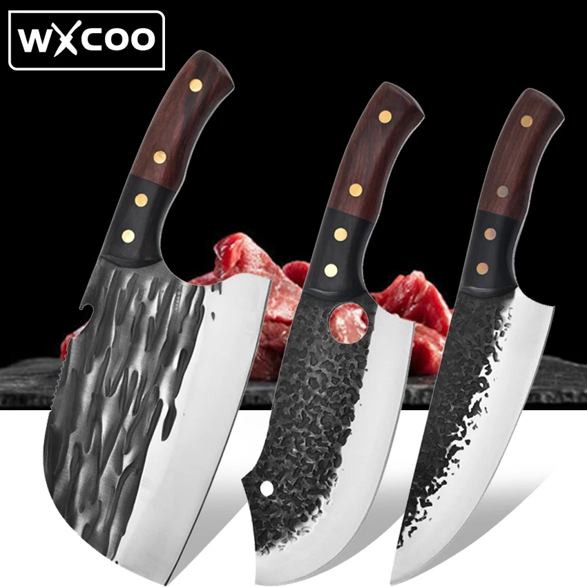 

Кованый кухонный нож шеф-повара ручной работы из нержавеющей стали, многофункциональный мясниковый нож, острый нож для мяса, овощей, измель...