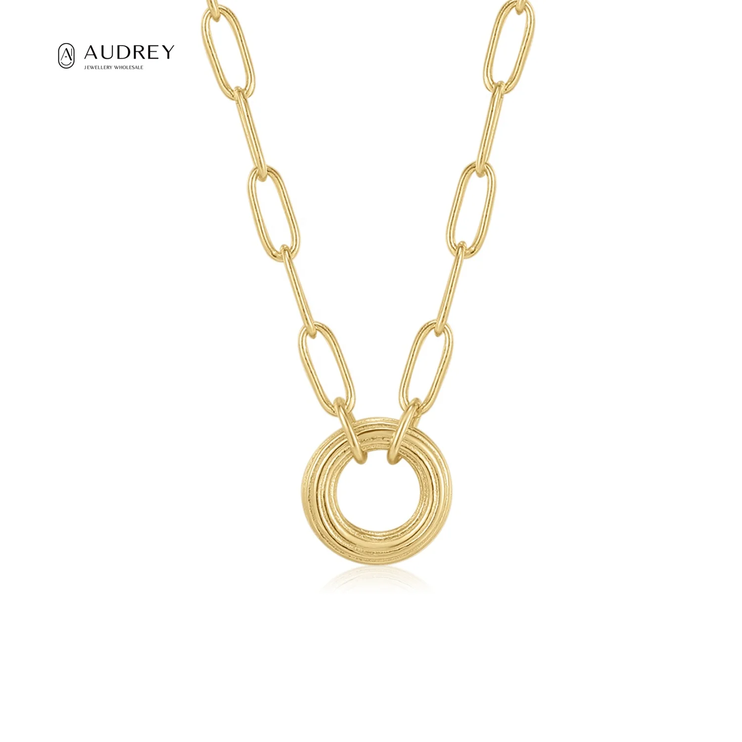 

Audrey Fine Jewellery Custom Logo 14k Plating Gold Vermeil 925 Sterling Silver Jewelry Geometric Circle Necklace Pendant