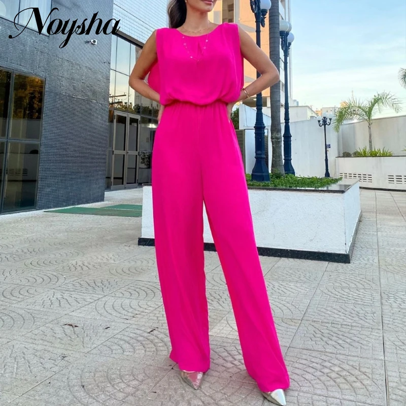 

Summer Fashion O-Neck Sleeveless Long Jumpsuit Sexy High Waist Halter Overalls for Women Elegant One-piece Trousers for women