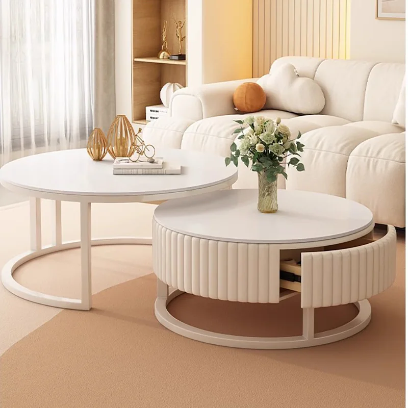 Дизайнерские журнальные столики для хранения белые круглые зеркальные гостиной