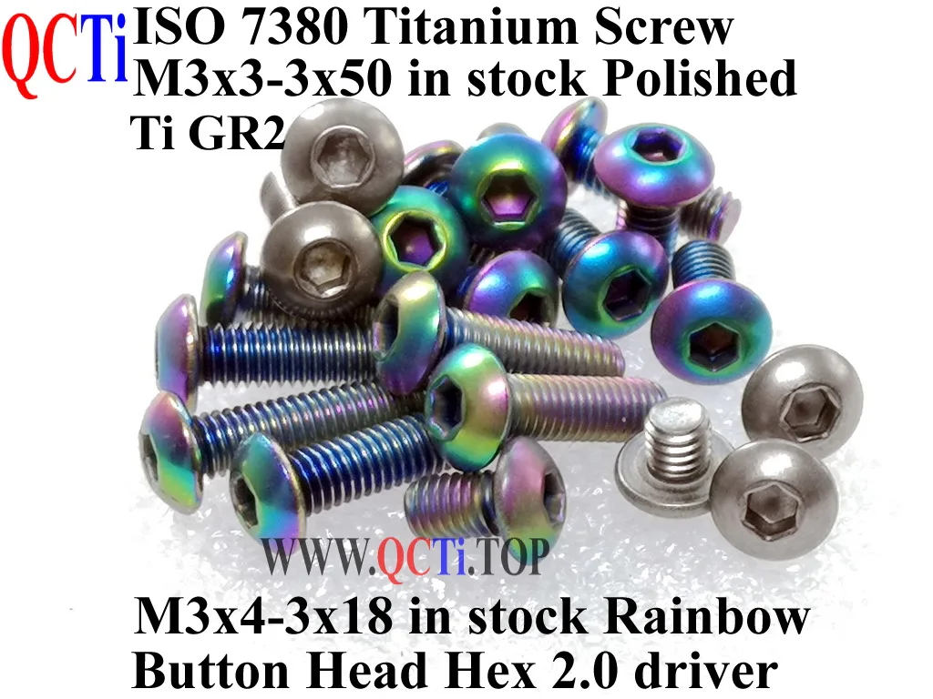 

ISO 7380 M3 Titanium screw M3x3 M3x4 M3x5 M3x6 M3x7 M3x9 M3x8 M3x10 M3x12 M3x14 M3x15 M3x16 M3x18 Button Head Hex Driver Ti GR2