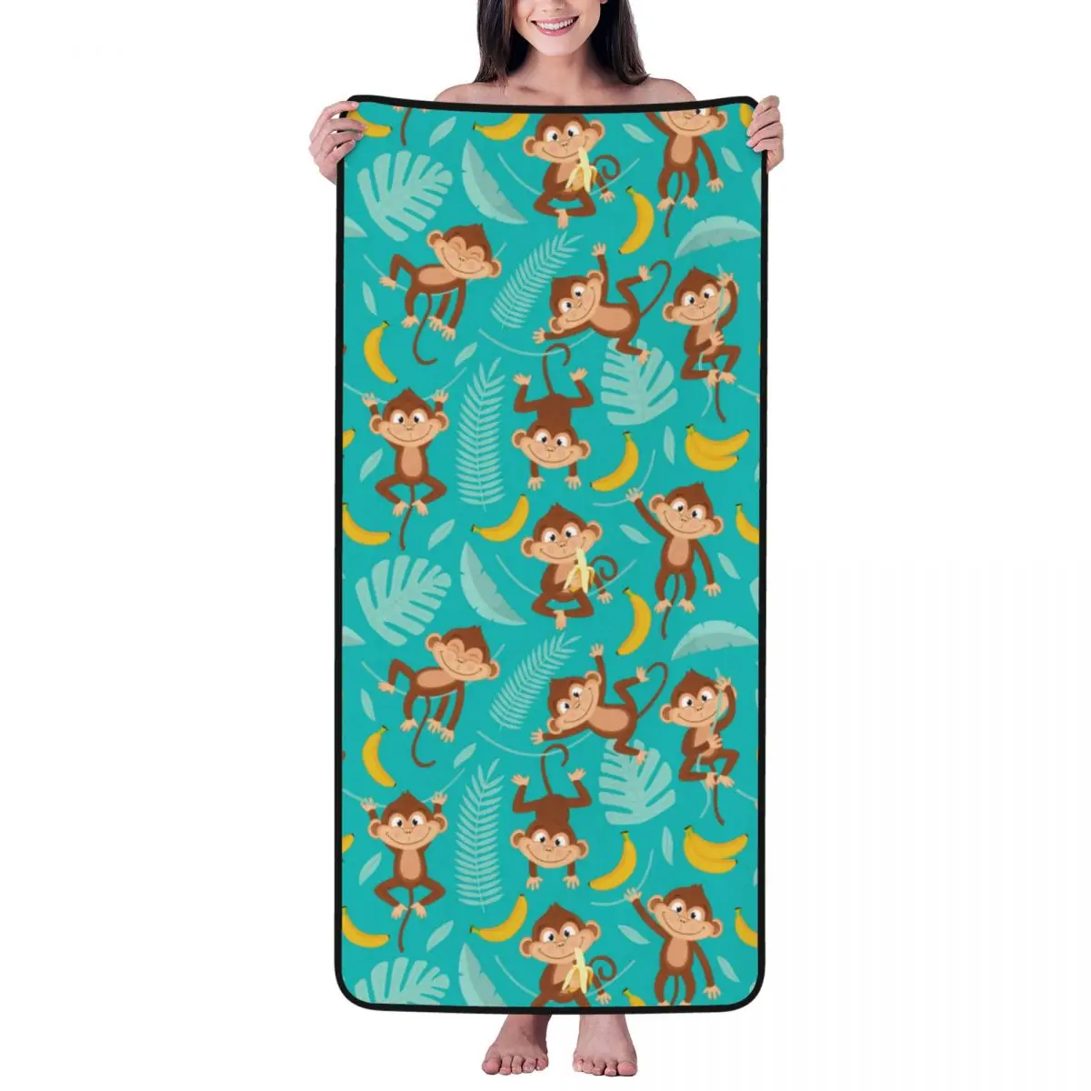 

Monkeys Eat Bananas Beach Towel for Adult Kids Microfiber Bath Towel Blanket for Camping Swim Pool Travel Beach Gym