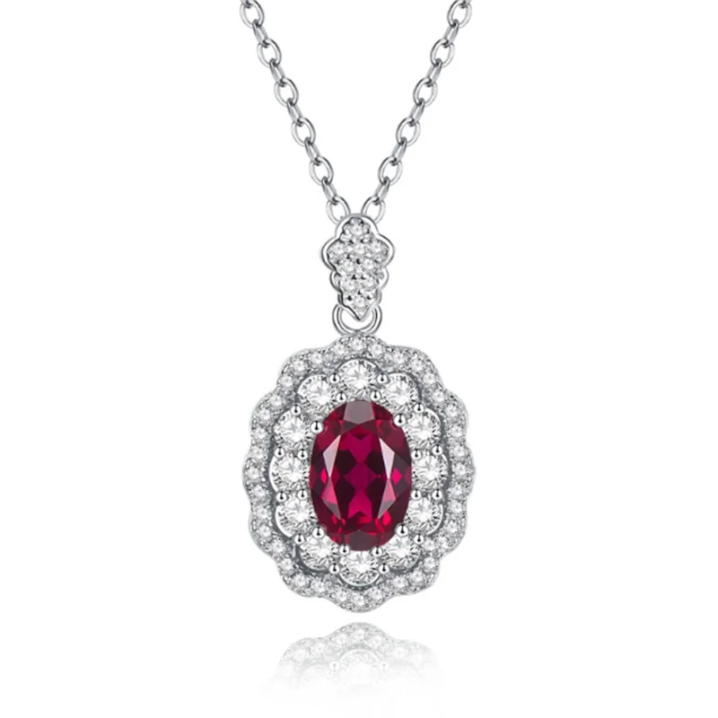 

Necklace for women 925 sterling silver Simulated Ruby Oval9*9mm Around Dazzling Zircon Exquisite Women Wedding Luxury Jewelry