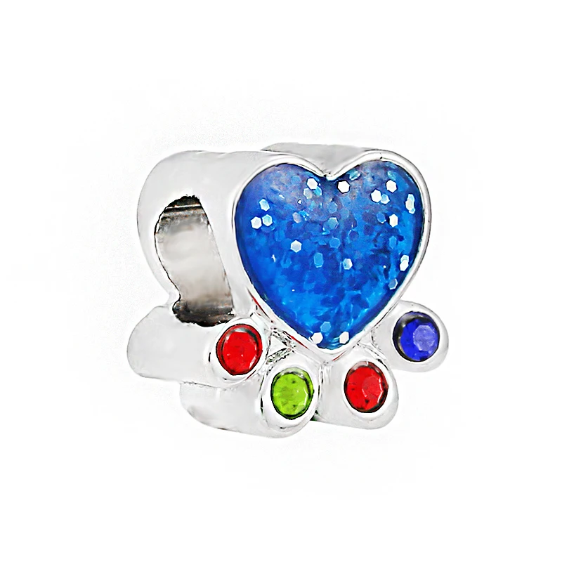 

2Pcs/Lot Lovely Footprints Beads Metal Silver Color Colorful Spacer Beads Charms Fit Bracelets Making DIY Jewelry Accessories