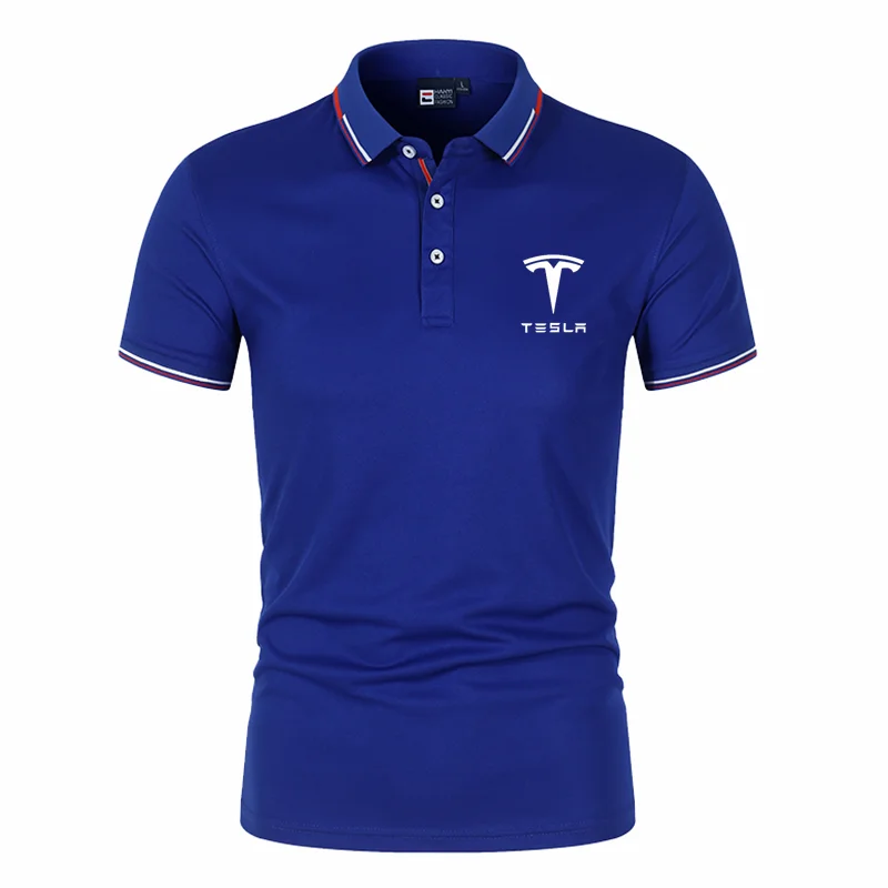 

Tesla Summer High Quality Men Polo Shirts Casual Business Social Short Sleeve Mens Shirts Stand Collar Comfortable Polo Shirt Me