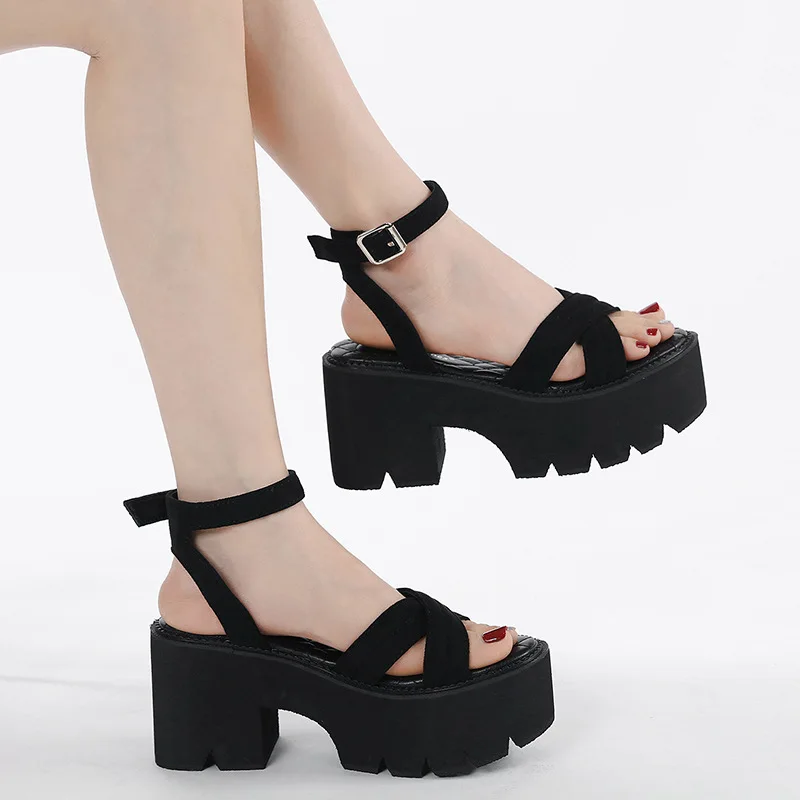 CICIYANG Women High Heel Party Sandals Plus Size 35-43 2023 Summer Ankle Lace-up Black Sandals Platform Female Open Toe Shoes
