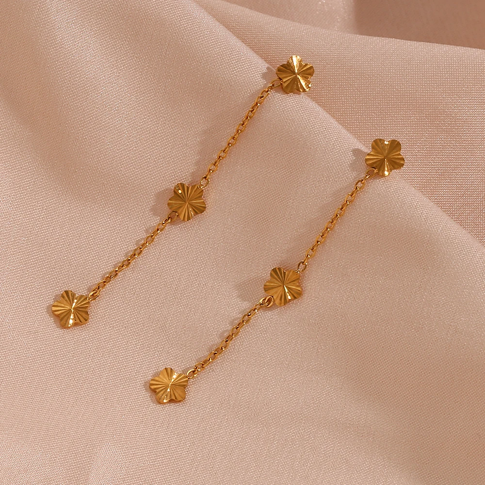 Позолоченные длинные серьги-подвески из нержавеющей стали, без блеска