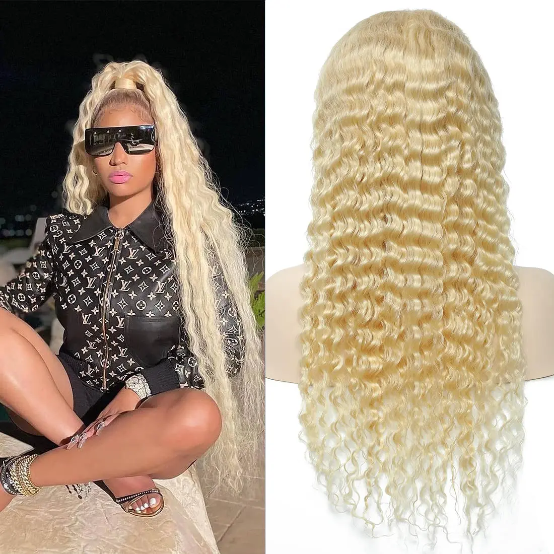Blonde 613 Deep Wave Lace Frontal Wig Human Hair Lace Front Wig with Baby Hair Pre Plucked Free Part Deep Wave 613 Frontal Wig
