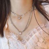 oversized pink love heart zircon double layer necklace for women harajuku style punk choker chain necklace 2022 new jewelry