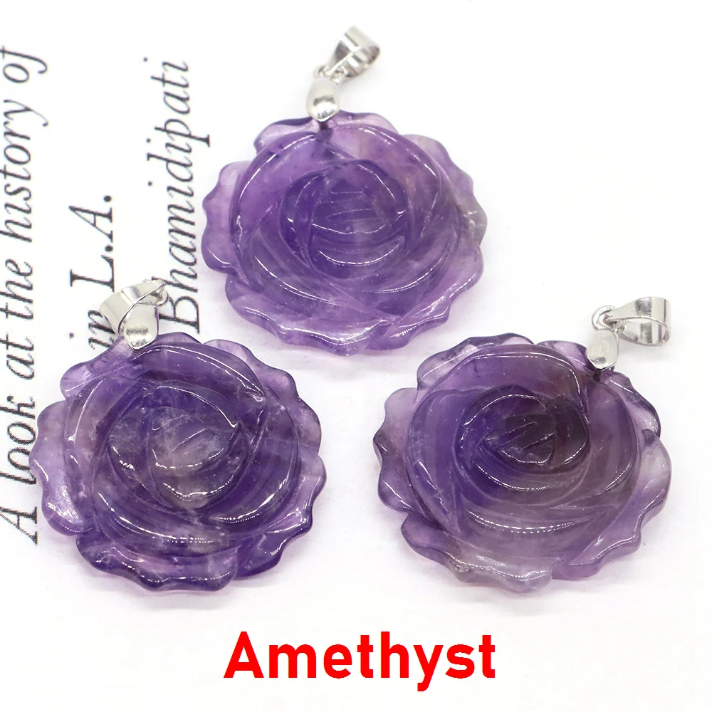 

Ожерелье с натуральным кристаллом для женщин в форме цветка розы, резной кулон ручной работы, изготовление ювелирных изделий, очаровательные аксессуары, подарки ко Дню Святого Валентина 1 дюйм