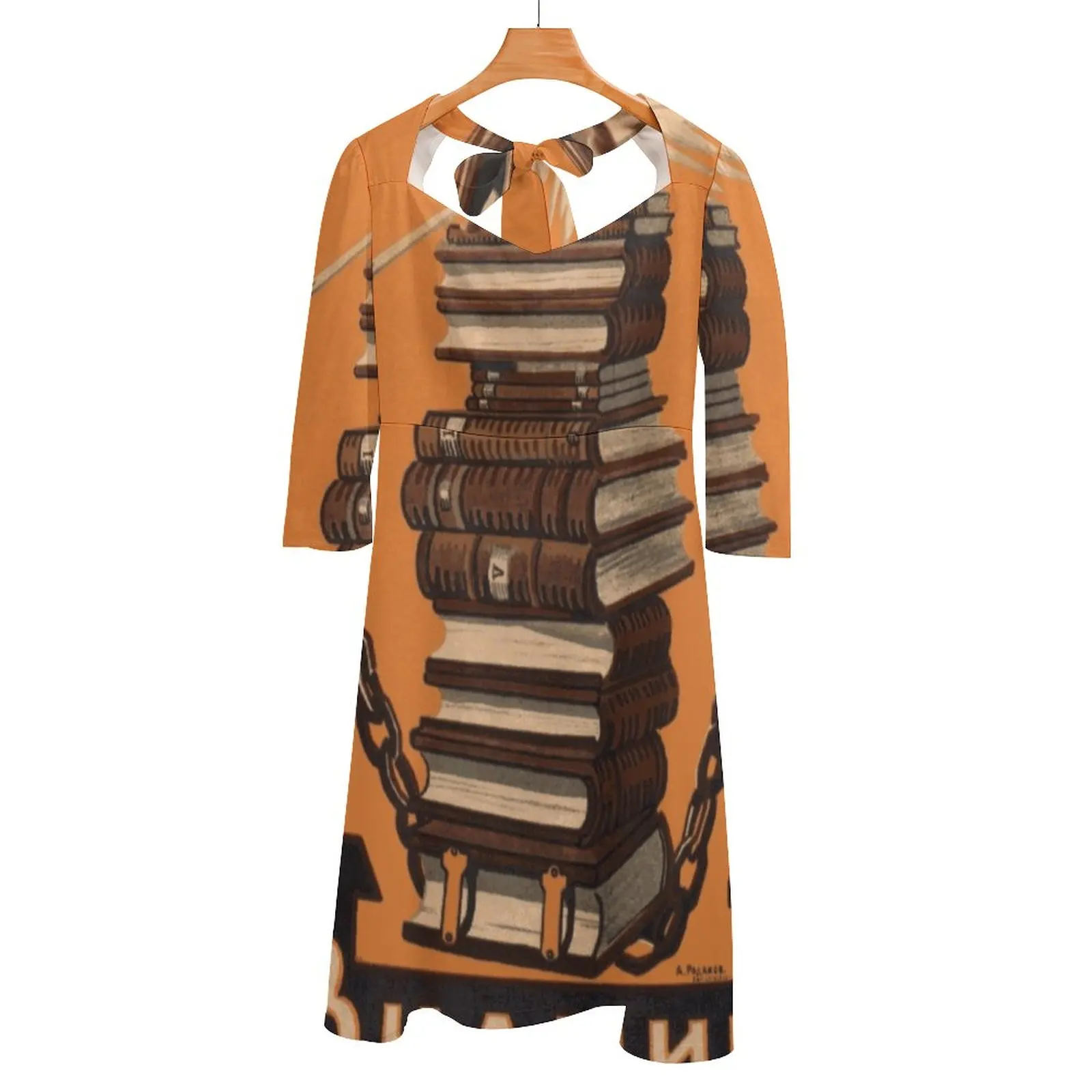 

Knowledge Will Break The Chains Of Slavery Back Lacing Backless Dress Women Kawaii Square Collar Dress 6Xl Soviet Propaganda