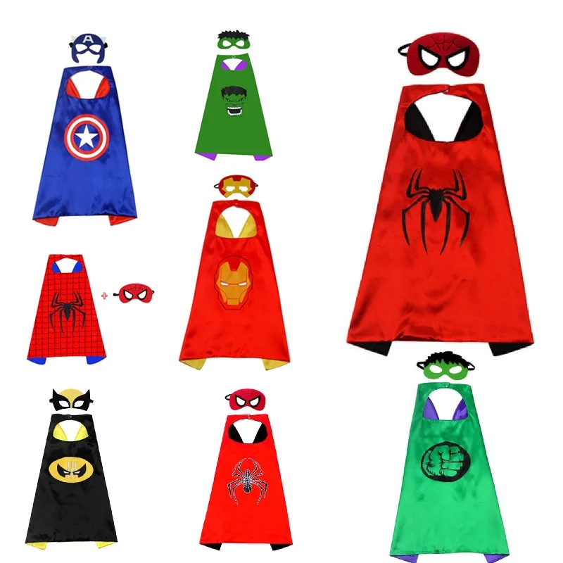 

Child Movie Avengers Luxury Print Cloak Justice Superhero Spiderman Hulk Cosplay Cloak with Mask Gift Halloween